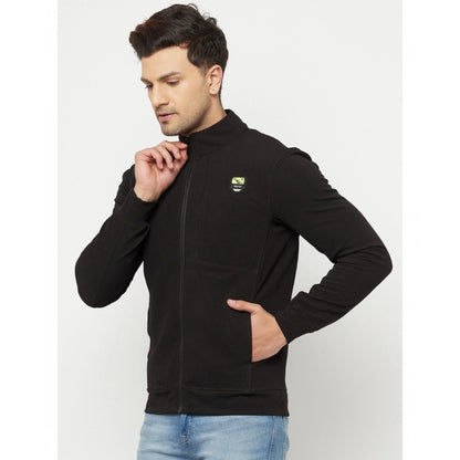 Men's Solid Lycra Blend Full Sleeve Casual Jacket (Black)