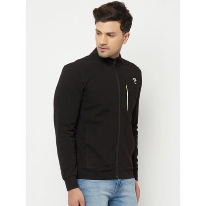 Men's Solid Lycra Blend Full Sleeve Casual Jacket (Black)