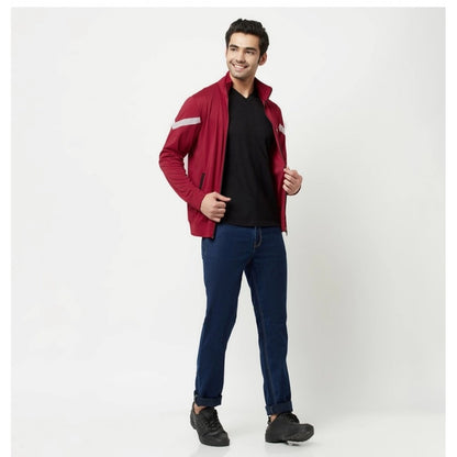 Men's Solid Lycra Blend Full Sleeve Casual Jacket (Maroon)