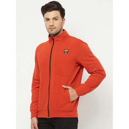 Men's Solid Lycra Blend Full Sleeve Casual Jacket (Orange)