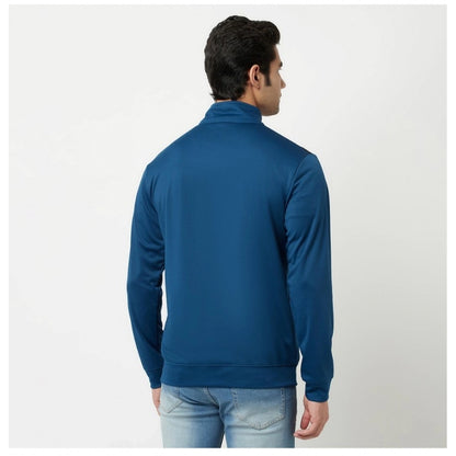 Men's Colorblock Lycra Blend Full Sleeve Casual Jacket (Blue)