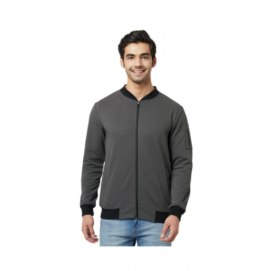 Men's Solid Polyester Full Sleeve Casual Jacket (Grey)