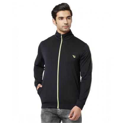 Men's Solid Lycra Blend Full Sleeve Casual Jacket (Navy-Blue)