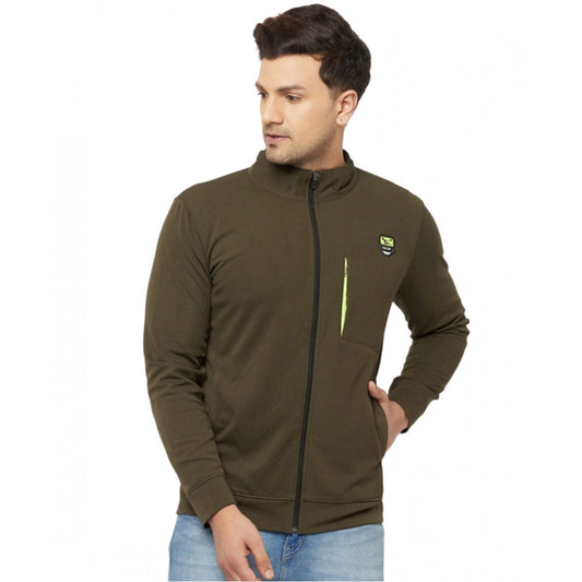 Men's Solid Polyester Full Sleeve Casual Jacket (Green)