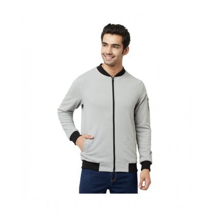 Men's Solid Lycra Blend Full Sleeve Casual Jacket (Grey)