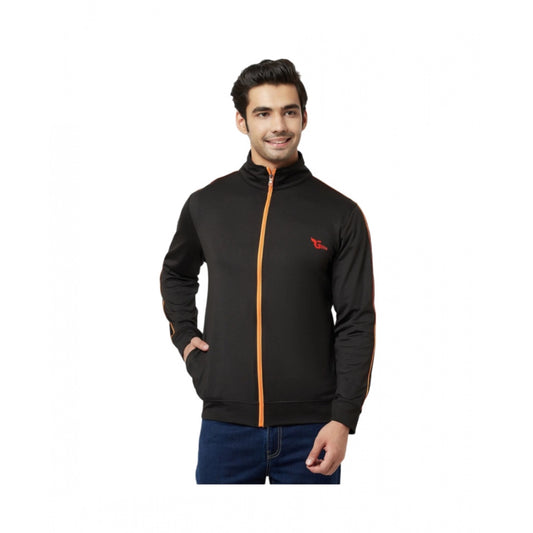 Men's Solid Lycra Blend Full Sleeve Casual Jacket (Black)