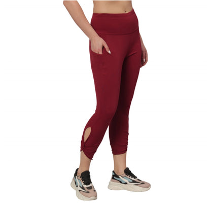 Generic Women's Lycra Blend Solid Ankle Length Tights (Maroon)