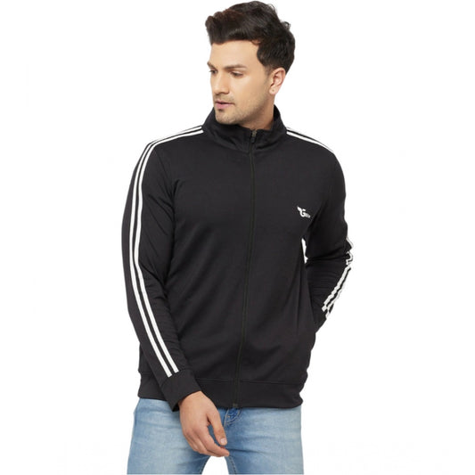 Men's Solid Lycra Blend Full Sleeve Casual Jacket (Black)