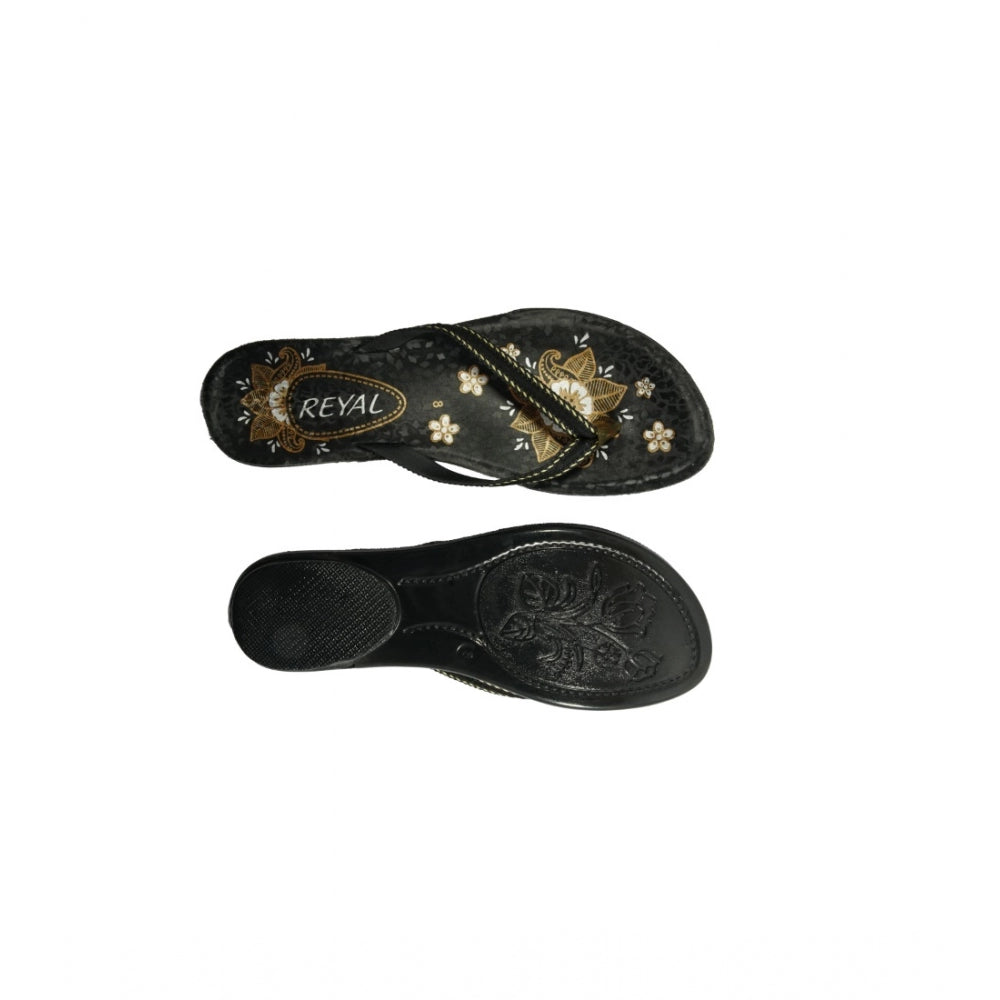 Generic Women's Polyurethane Printed Slip-on Slipper (Black)