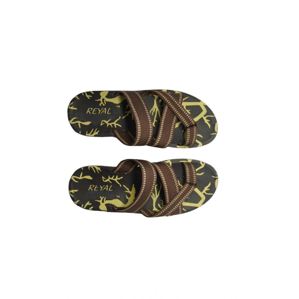 Generic Men's Polyurethane Printed Slip-on Slipper (Brown)