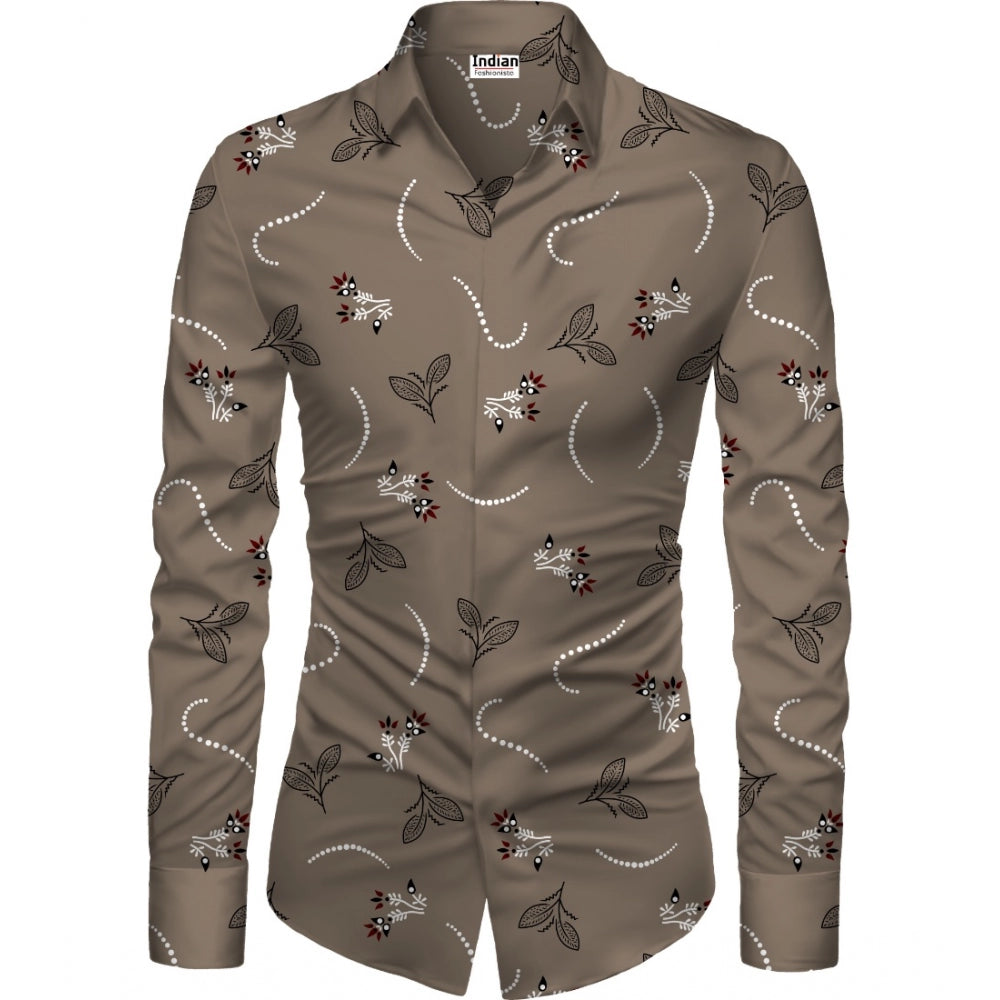 Generic Men's Casual Floral Printed Cotton Blend Unstitched Shirt Fabric 1.6 Mtrs (Brown)