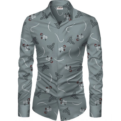 Generic Men's Casual Floral Printed Cotton Blend Unstitched Shirt Fabric 1.6 Mtrs (Grey)