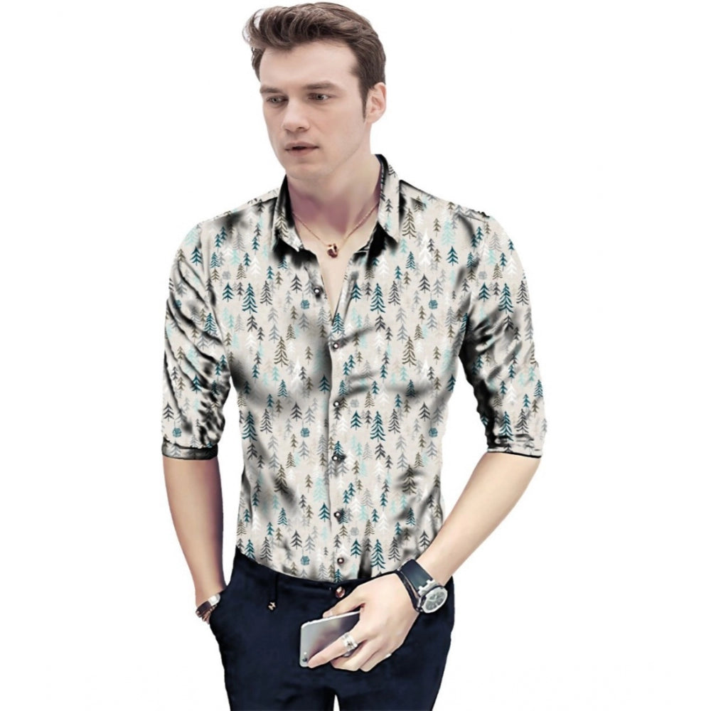 Generic Men's Casual Floral Printed Cotton Blend Unstitched Shirt Fabric 1.6 Mtrs (Beige)