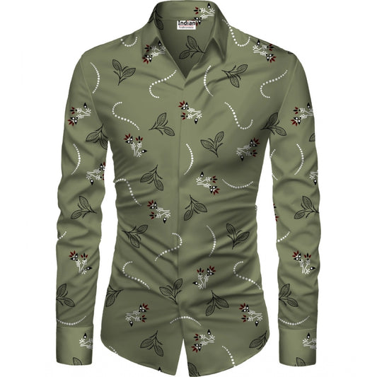 Generic Men's Casual Floral Printed Cotton Blend Unstitched Shirt Fabric 1.6 Mtrs (Green)