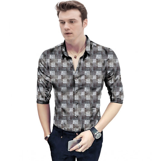 Generic Men's Casual Floral Printed Cotton Blend Unstitched Shirt Fabric 1.6 Mtrs (Grey)