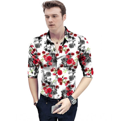 Generic Men's Casual Floral Printed Cotton Blend Unstitched Shirt Fabric 1.6 Mtrs (Red)