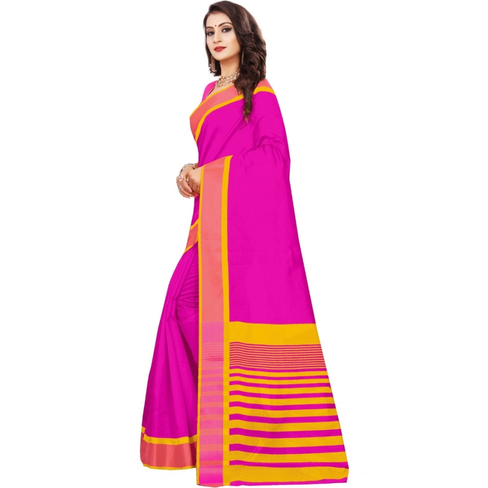 Women's Jacquard Woven Saree With Unstitched Blouse 5.5Mtr (Pink)