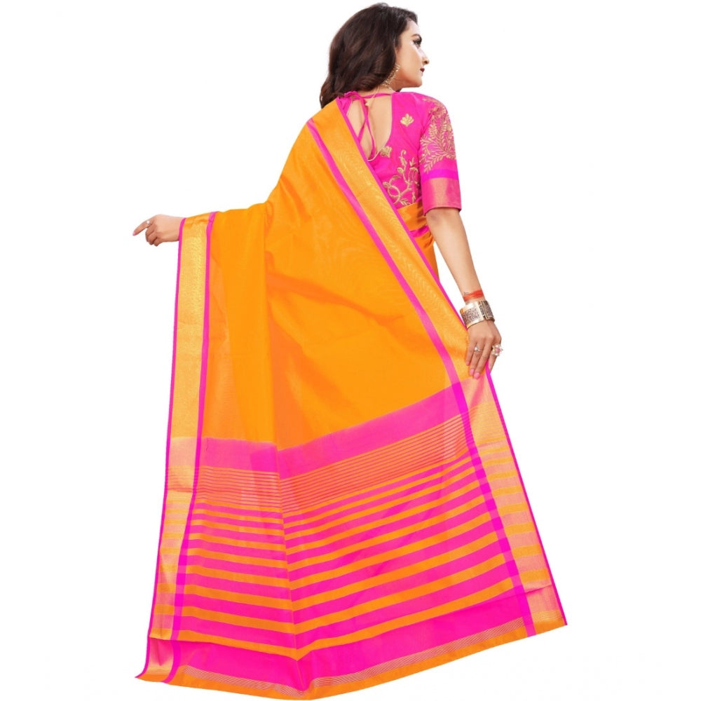 Women's Jacquard Woven Saree With Unstitched Blouse 5.5Mtr (Orange)