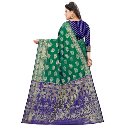 Women's Jacquard Woven Saree With Unstitched Blouse 5.5Mtr (Green)