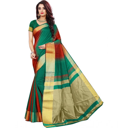 Women's Jacquard Woven Saree With Unstitched Blouse 5.5Mtr (Red-Green)