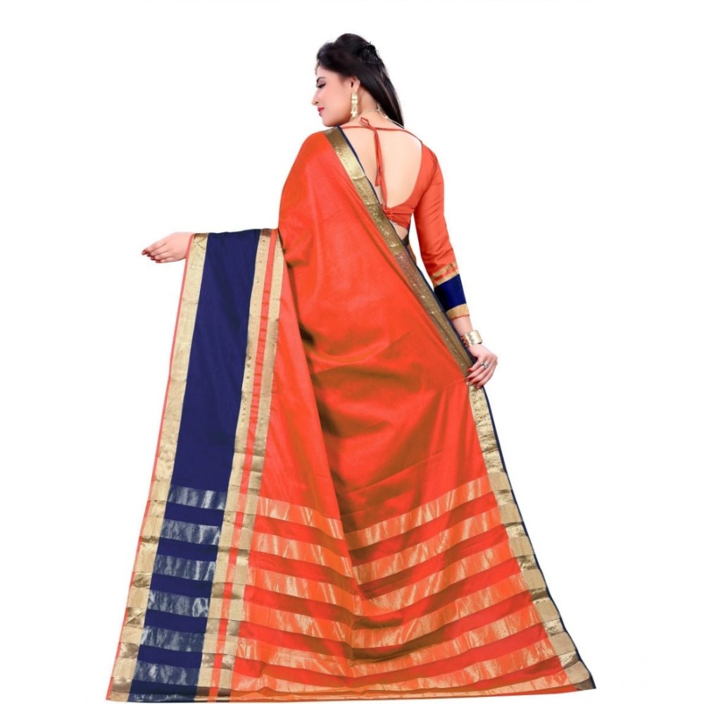 Women's Jacquard Woven Saree With Unstitched Blouse 5.5Mtr (Orange)