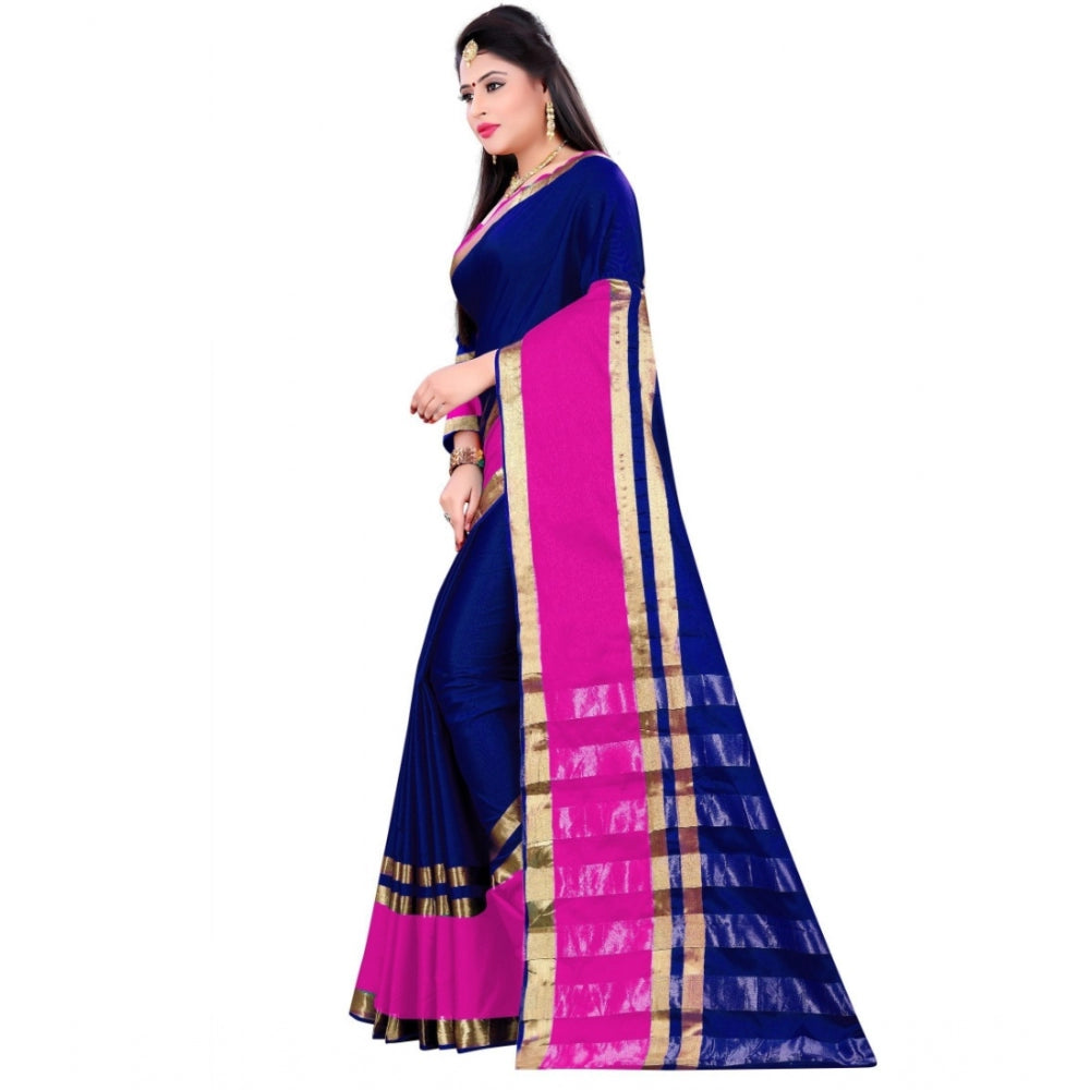 Women's Jacquard Woven Saree With Unstitched Blouse 5.5Mtr (Blue)