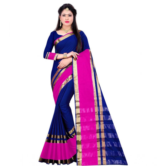 Women's Jacquard Woven Saree With Unstitched Blouse 5.5Mtr (Blue)