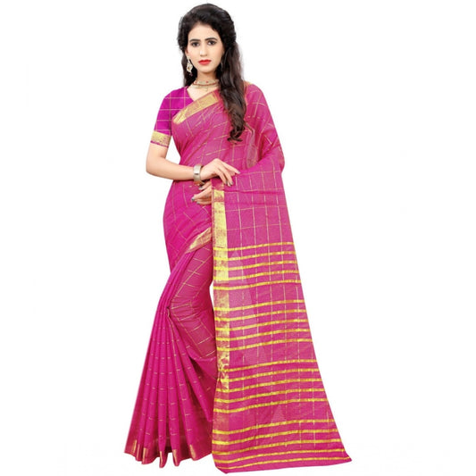 Women's Jacquard Woven Saree With Unstitched Blouse 5.5Mtr (Pink)