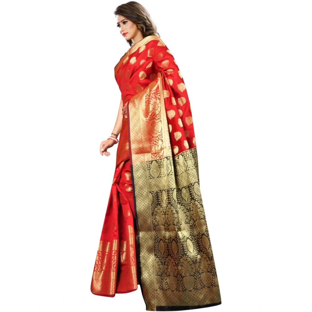 Women's Jacquard Woven Saree With Unstitched Blouse 5.5Mtr (Red)