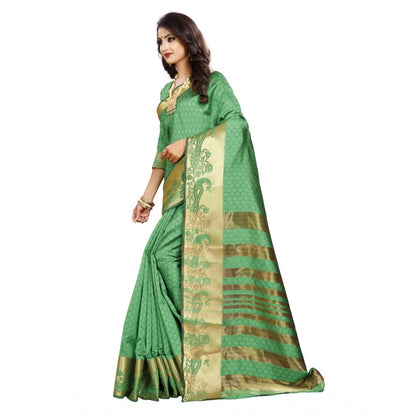 Women's Jacquard Woven Saree With Unstitched Blouse 5.5Mtr (Green)