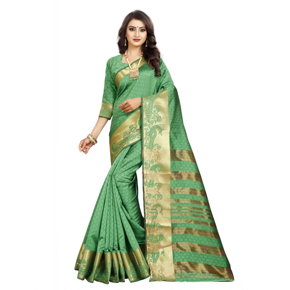 Women's Jacquard Woven Saree With Unstitched Blouse 5.5Mtr (Green)