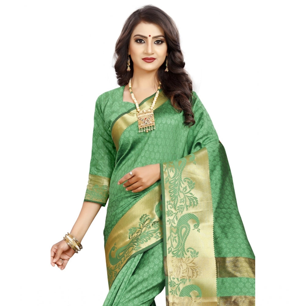 Women's Jacquard Woven Saree With Unstitched Blouse 5.5Mtr (Green)