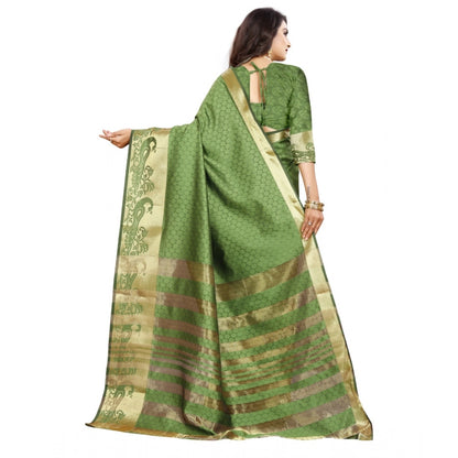 Women's Jacquard Woven Saree With Unstitched Blouse 5.5Mtr (Green)