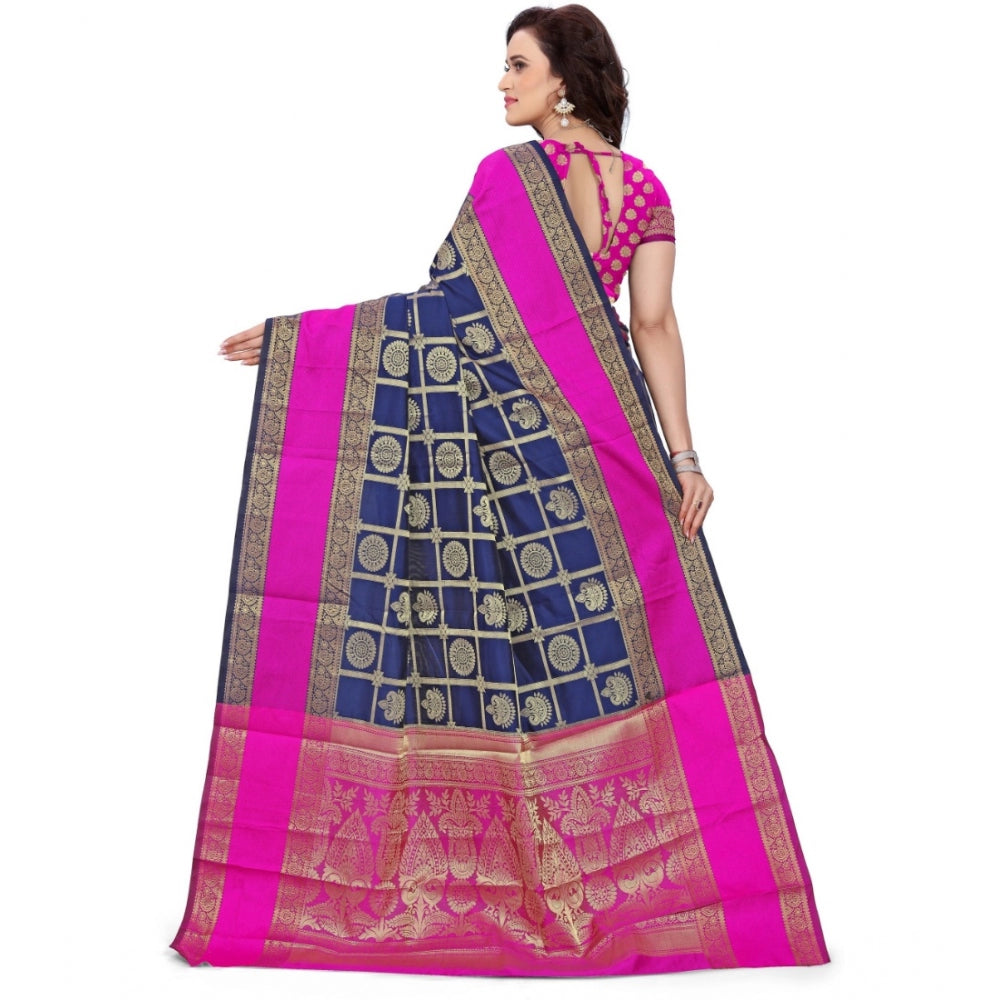 Women's Jacquard Woven Saree With Unstitched Blouse 5.5Mtr (Blue)