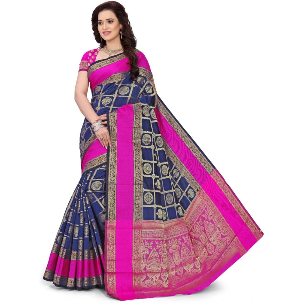 Women's Jacquard Woven Saree With Unstitched Blouse 5.5Mtr (Blue)