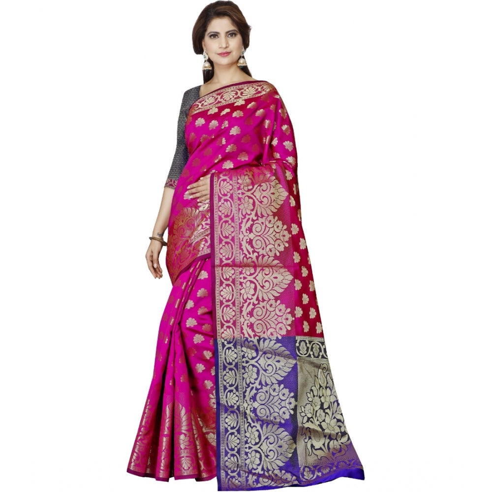 Women's Jacquard Woven Saree With Unstitched Blouse 5.5Mtr (Magenta)