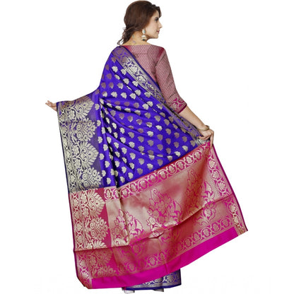 Women's Jacquard Woven Saree With Unstitched Blouse 5.5Mtr (Blue)