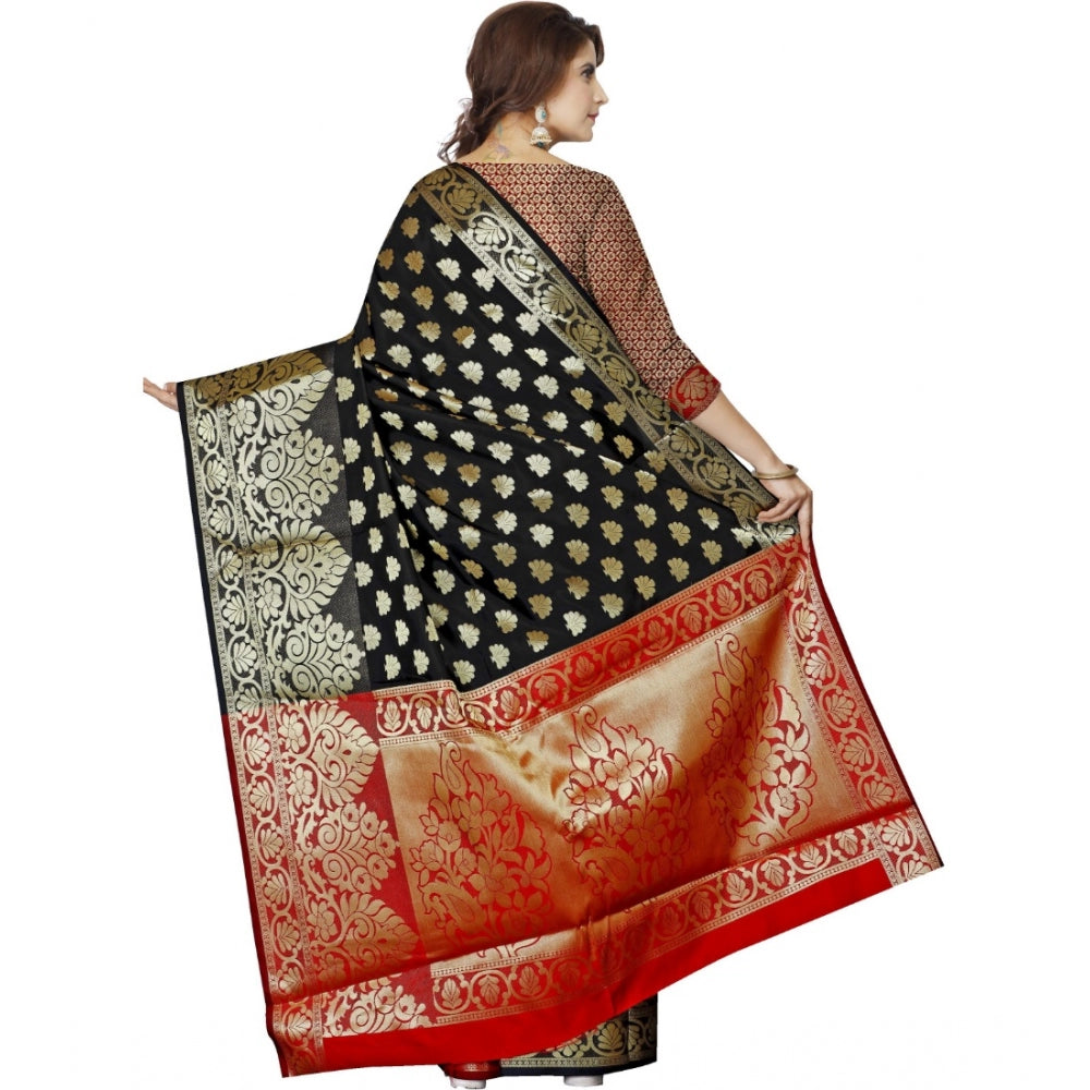 Women's Jacquard Woven Saree With Unstitched Blouse 5.5Mtr (Black)