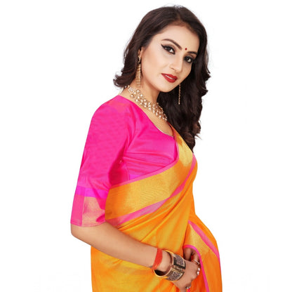 Women's Jacquard Woven Saree With Unstitched Blouse 5.5Mtr (Orange)