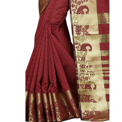 Women's Jacquard Woven Saree With Unstitched Blouse 5.5Mtr (Maroon)