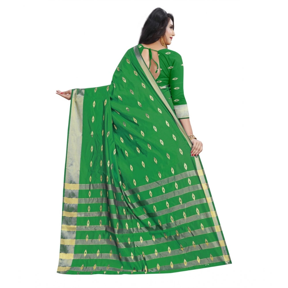 Women's Silk Blend Woven Saree With Unstitched Blouse 5.5Mtr (Green)