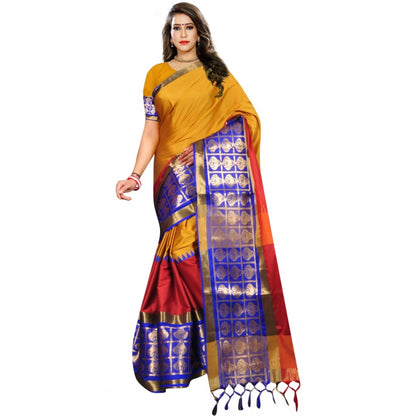 Women's Jacquard Woven Saree With Unstitched Blouse 5.5Mtr (Mustard)