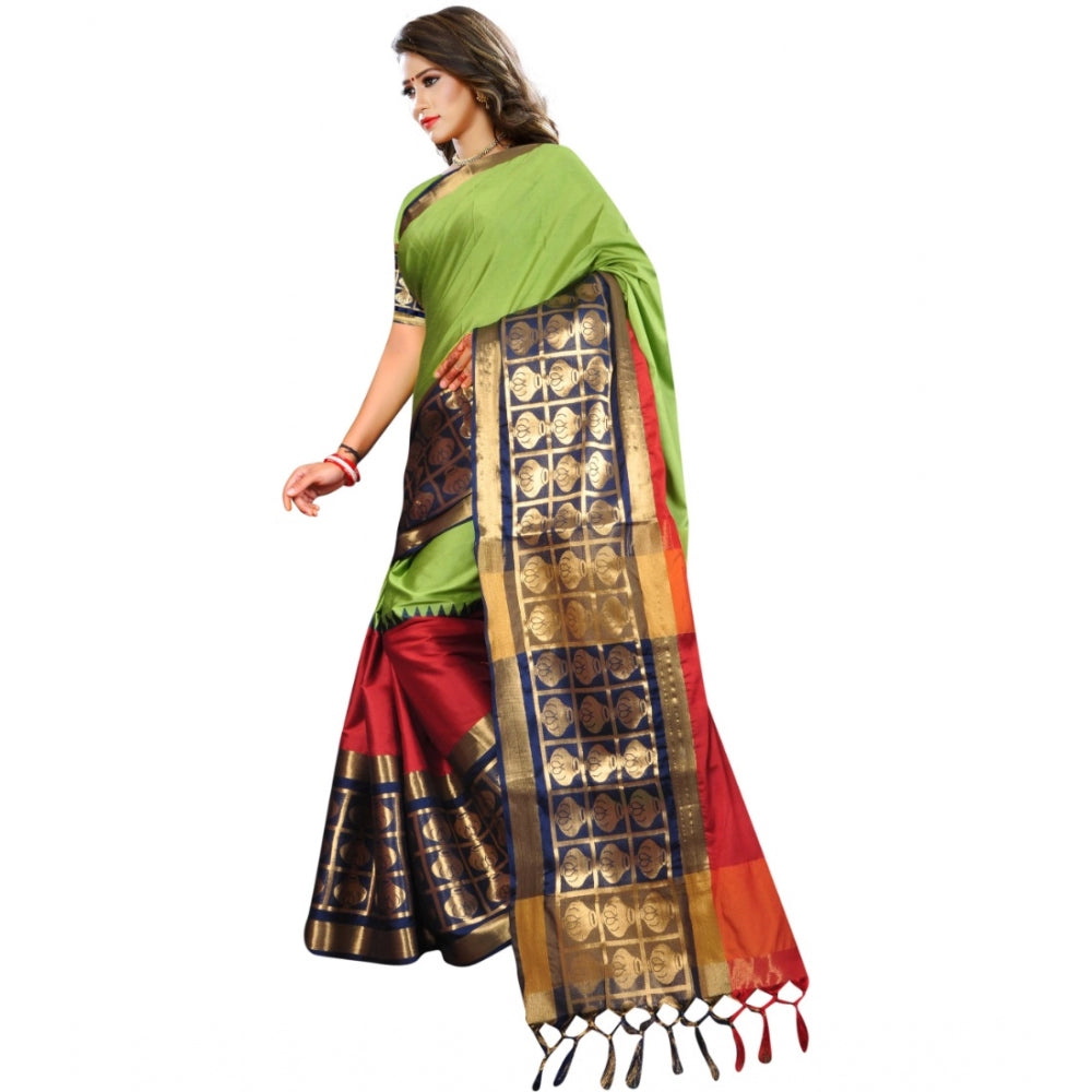 Women's Jacquard Woven Saree With Unstitched Blouse 5.5Mtr (Light Green)