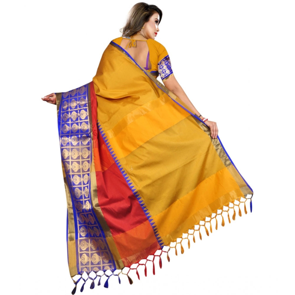 Women's Jacquard Woven Saree With Unstitched Blouse 5.5Mtr (Mustard)