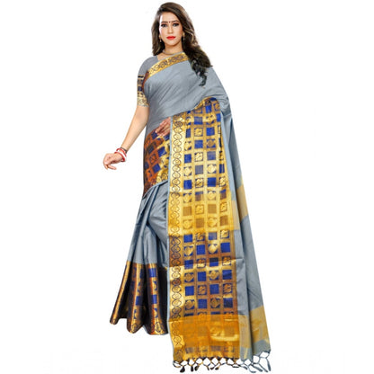 Women's Jacquard Woven Saree With Unstitched Blouse 5.5Mtr (Light Blue)