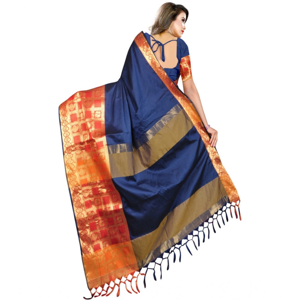 Women's Jacquard Woven Saree With Unstitched Blouse 5.5Mtr (Blue)