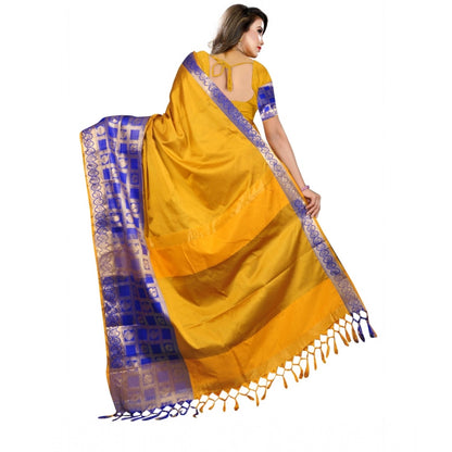 Women's Jacquard Woven Saree With Unstitched Blouse 5.5Mtr (Mustard)