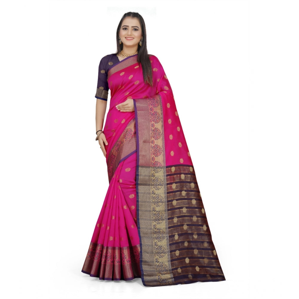 Women's Jacquard Woven Saree With Unstitched Blouse 5.5Mtr (Pink)