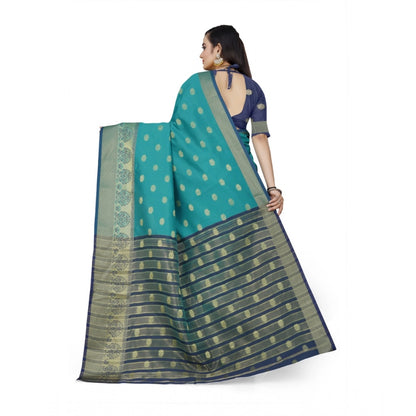 Women's Jacquard Woven Saree With Unstitched Blouse 5.5Mtr (Green)