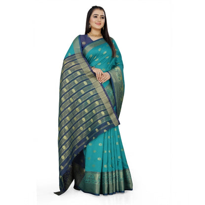 Women's Jacquard Woven Saree With Unstitched Blouse 5.5Mtr (Green)